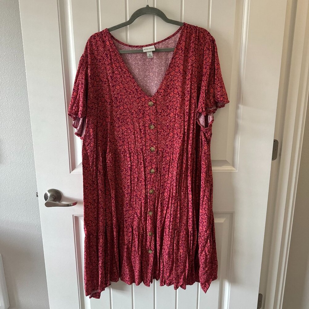 Ava & Viv -- Red Floral Tiered Swing Dress